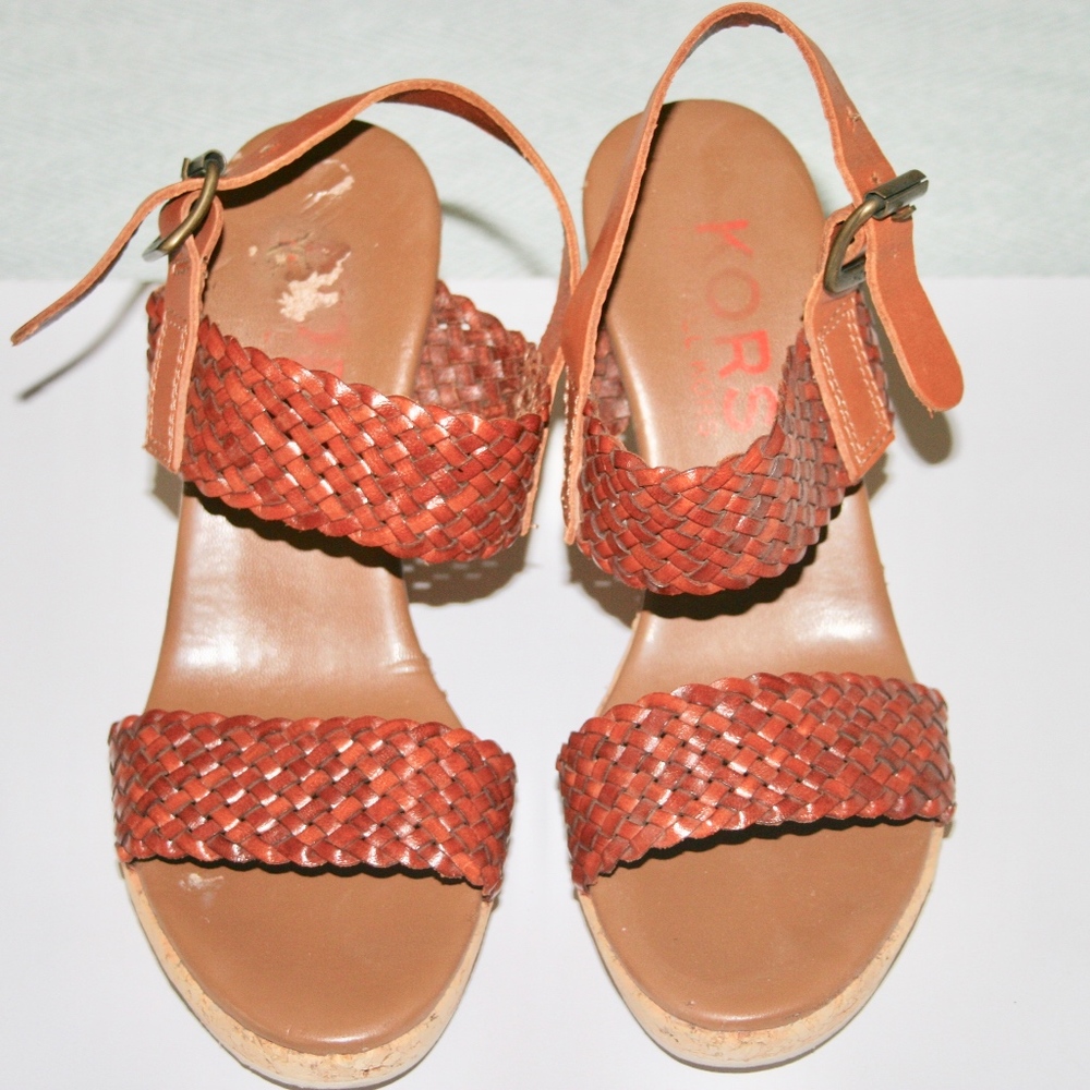 Gently Worn Michael Kors Leather Basketweave Wedge